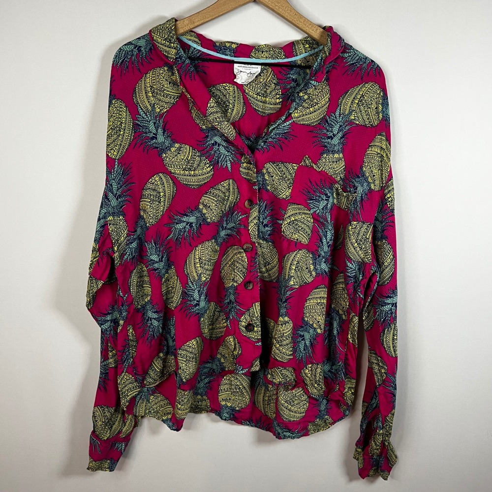 The Art of Anthropologie x Janine Lecour Pajama Top Women XL Pinneapple Pattern